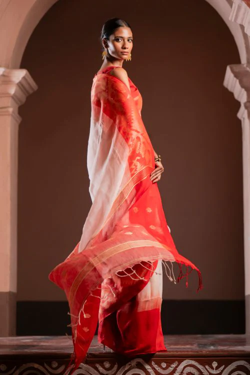TICH Exclusive Handwoven Bengal Linen Jamdani Saree - Vaarija - Image 6