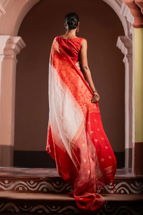 TICH Exclusive Handwoven Bengal Linen Jamdani Saree - Vaarija - Image 7