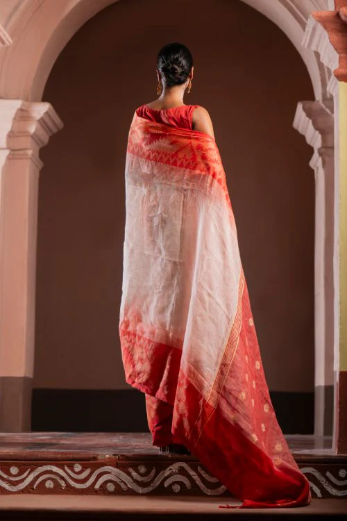TICH Exclusive Handwoven Bengal Linen Jamdani Saree - Vaarija - Image 8