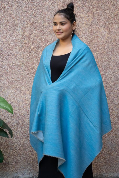 TICH Exclusive Reversible Soft Kashmiri Wool Stole - Light & Dark Blue - Image 10