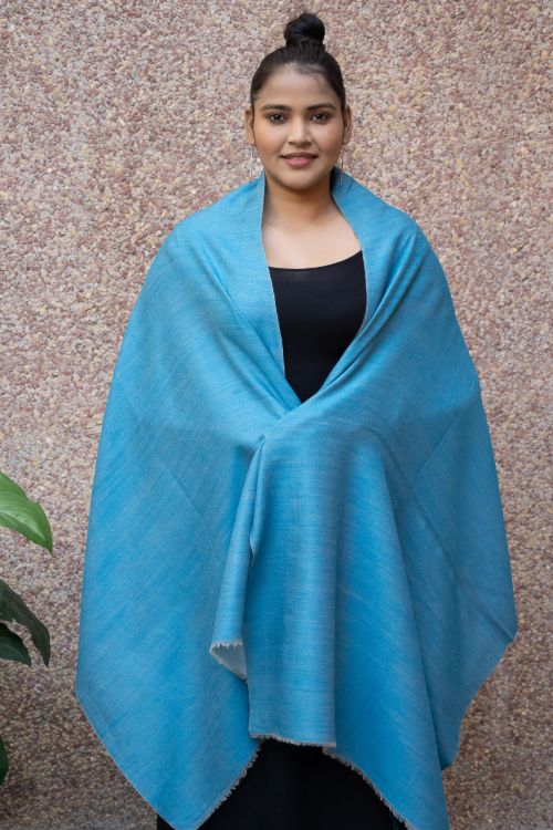 TICH Exclusive Reversible Soft Kashmiri Wool Stole - Light & Dark Blue - Image 5