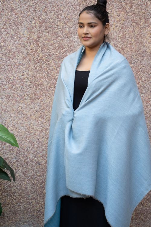 TICH Exclusive Reversible Soft Kashmiri Wool Stole - Light & Dark Blue - Image 7