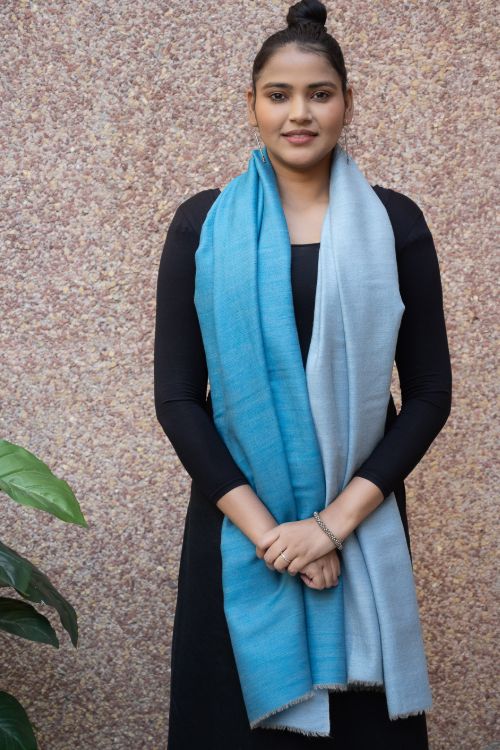 TICH Exclusive Reversible Soft Kashmiri Wool Stole - Light & Dark Blue - Image 8