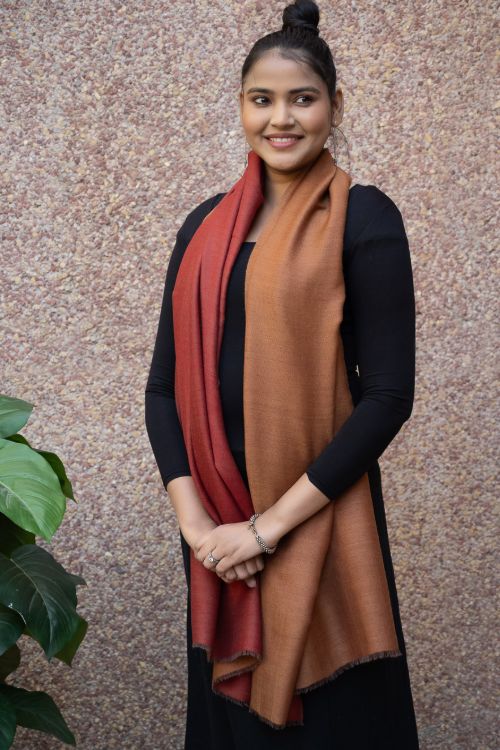 TICH Exclusive Reversible Soft Kashmiri Wool Stole - Rust & Deep Red - Image 5