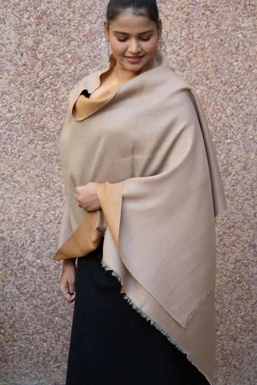 TICH Exclusive Reversible Soft Kashmiri Wool Stole - Warm Beige & Pale Brown - Image 3