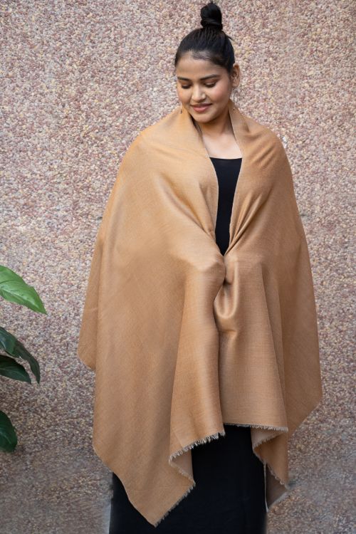 TICH Exclusive Reversible Soft Kashmiri Wool Stole - Warm Beige & Pale Brown - Image 4
