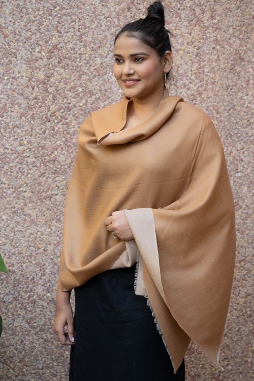 TICH Exclusive Reversible Soft Kashmiri Wool Stole - Warm Beige & Pale Brown - Image 5