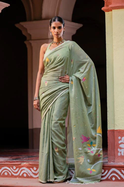 TICH Exclusive Soft Handwoven Bengal Cotton Jamdani Saree - Pakher Bhor - Image 2