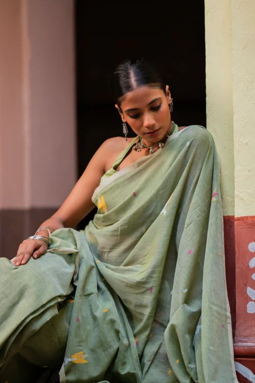 TICH Exclusive Soft Handwoven Bengal Cotton Jamdani Saree - Pakher Bhor - Image 7