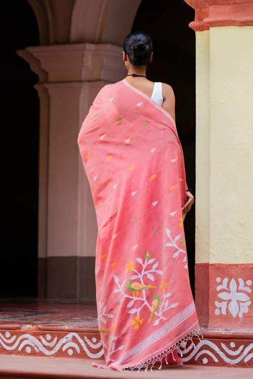 TICH Exclusive Soft Handwoven Bengal Cotton Jamdani Saree - Pakhipath - Image 3