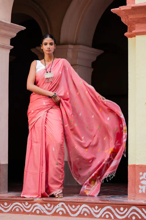 TICH Exclusive Soft Handwoven Bengal Cotton Jamdani Saree - Pakhipath - Image 5