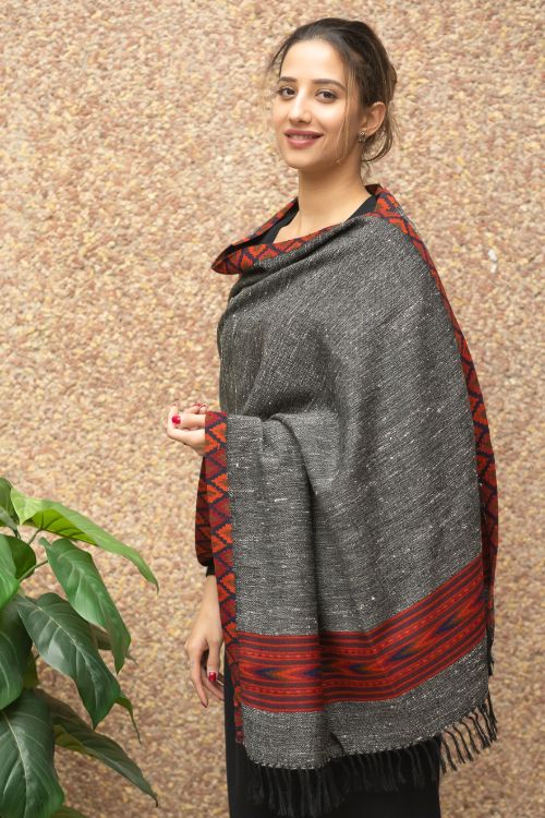 TICH Exclusive Soft Himachal Wool Stole - Grey Kinnauri - Image 2