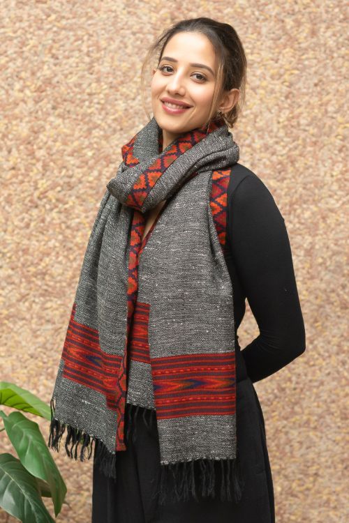 TICH Exclusive Soft Himachal Wool Stole - Grey Kinnauri - Image 5