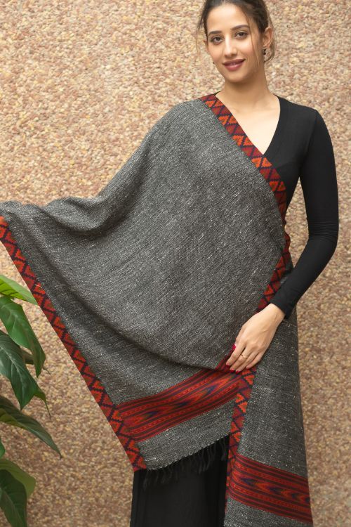 TICH Exclusive Soft Himachal Wool Stole - Grey Kinnauri - Image 6