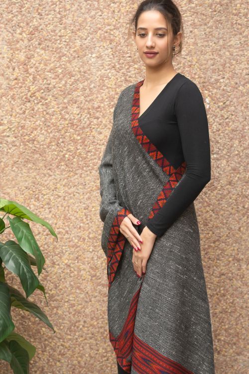 TICH Exclusive Soft Himachal Wool Stole - Grey Kinnauri - Image 7