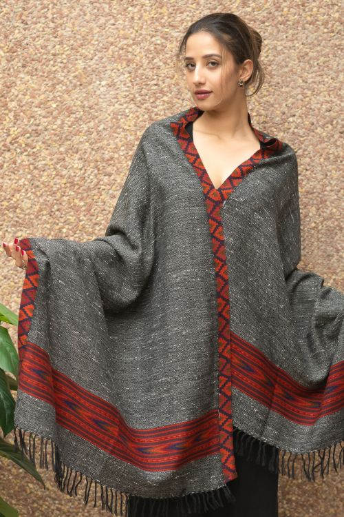 TICH Exclusive Soft Himachal Wool Stole - Grey Kinnauri - Image 8