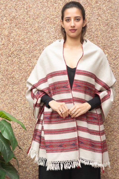 TICH Fine, Soft Himachal Wool Stole - 6 Panels, Off-White - Image 5