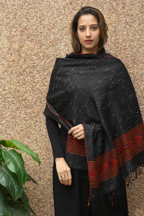 TICH Fine, Soft Himachal Wool Stole - Black Specks - Image 2