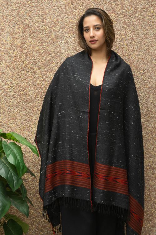 TICH Fine, Soft Himachal Wool Stole - Black Specks - Image 3