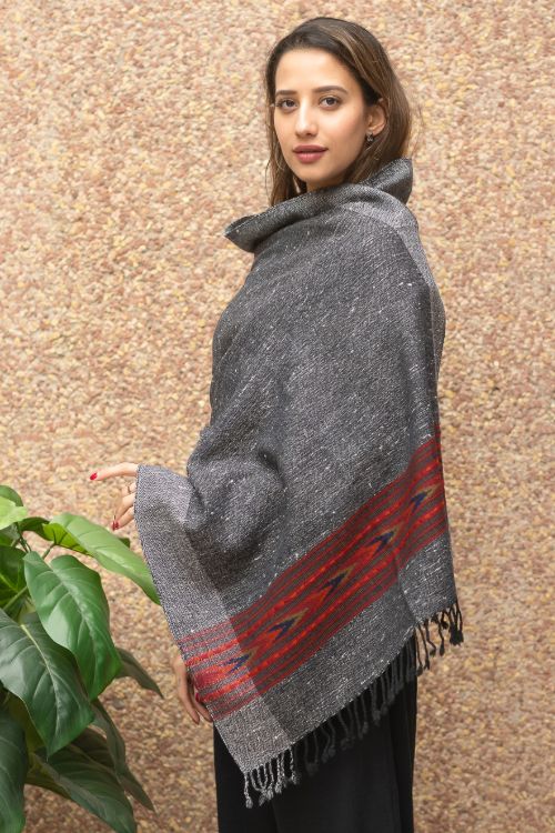 TICH Fine, Soft Himachal Wool Stole - Grey Specks - Image 3