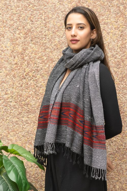TICH Fine, Soft Himachal Wool Stole - Grey Specks - Image 5