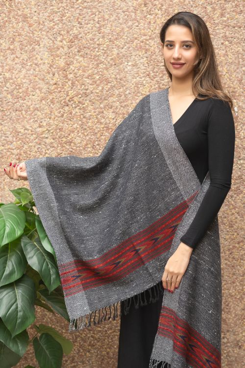 TICH Fine, Soft Himachal Wool Stole - Grey Specks - Image 6