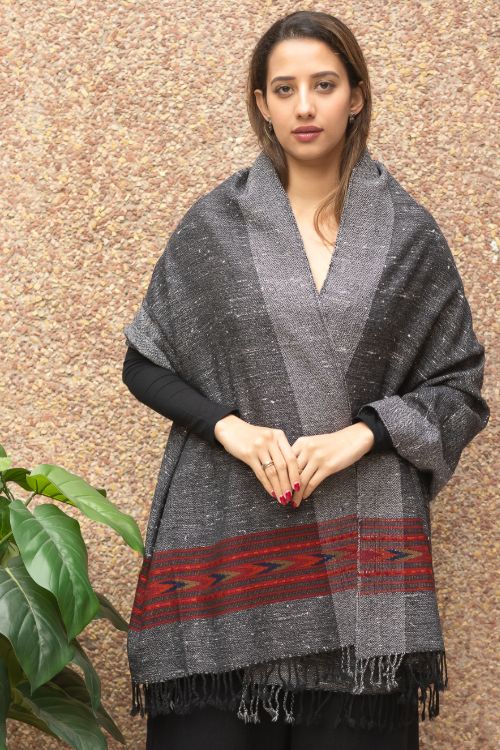 TICH Fine, Soft Himachal Wool Stole - Grey Specks - Image 7