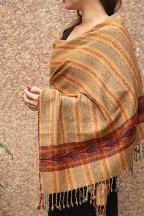 TICH Fine, Soft Himachal Wool Striped Stole - Pale Orange - Image 3