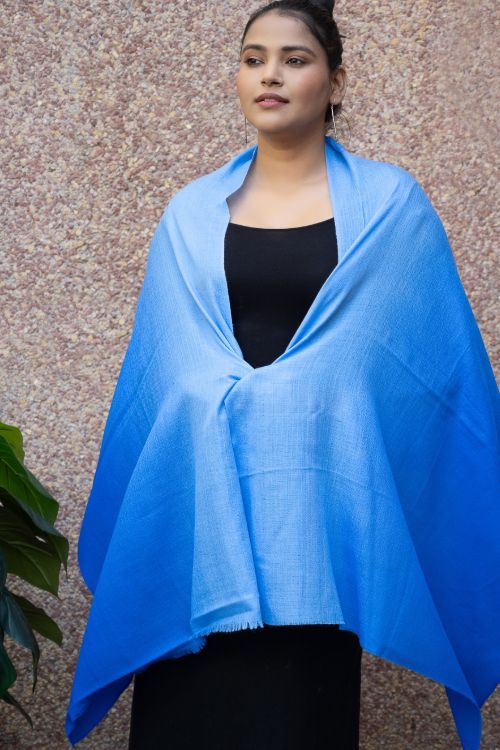 TICH Fine, Soft Kashmiri Ombre Wool Stole - Blues - Image 2