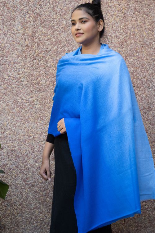TICH Fine, Soft Kashmiri Ombre Wool Stole - Blues - Image 3