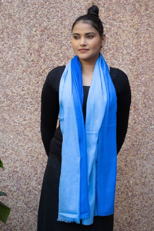 TICH Fine, Soft Kashmiri Ombre Wool Stole - Blues - Image 4