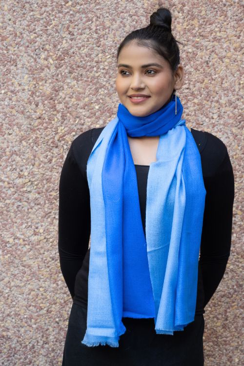 TICH Fine, Soft Kashmiri Ombre Wool Stole - Blues - Image 5