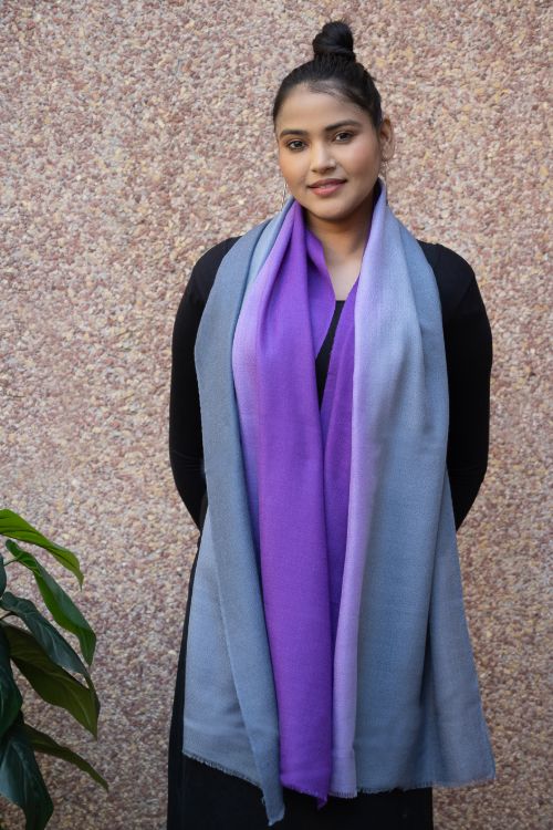 TICH Fine, Soft Kashmiri Ombre Wool Stole - Grey & Purple - Image 3