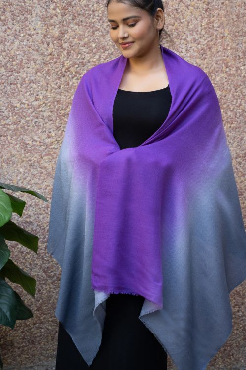 TICH Fine, Soft Kashmiri Ombre Wool Stole - Grey & Purple - Image 5