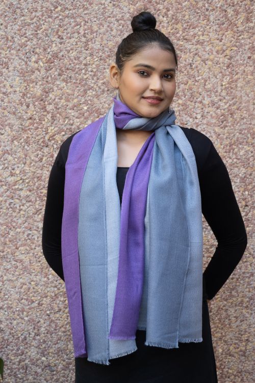 TICH Fine, Soft Kashmiri Ombre Wool Stole - Grey To Mauve - Image 2