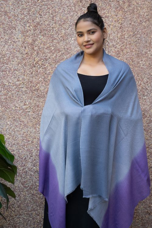 TICH Fine, Soft Kashmiri Ombre Wool Stole - Grey To Mauve - Image 3