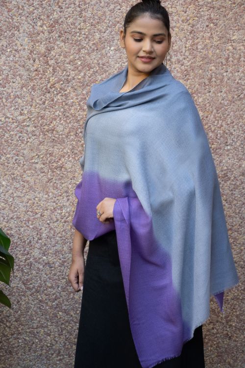 TICH Fine, Soft Kashmiri Ombre Wool Stole - Grey To Mauve - Image 4
