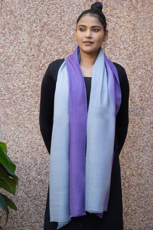 TICH Fine, Soft Kashmiri Ombre Wool Stole - Grey To Mauve - Image 5