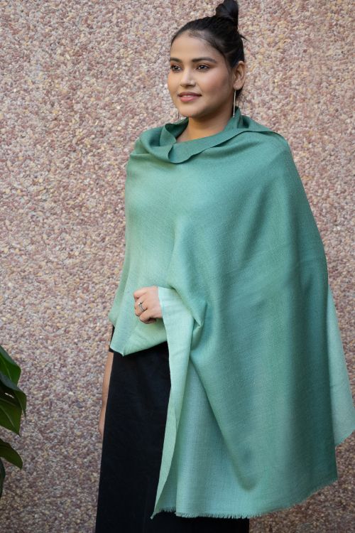TICH Fine, Soft Kashmiri Ombre Wool Stole - Sea Green - Image 2