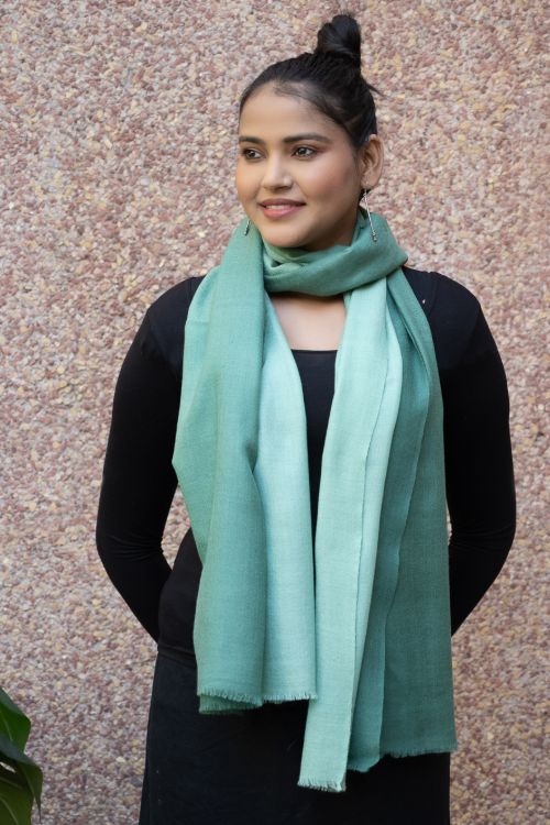 TICH Fine, Soft Kashmiri Ombre Wool Stole - Sea Green - Image 3