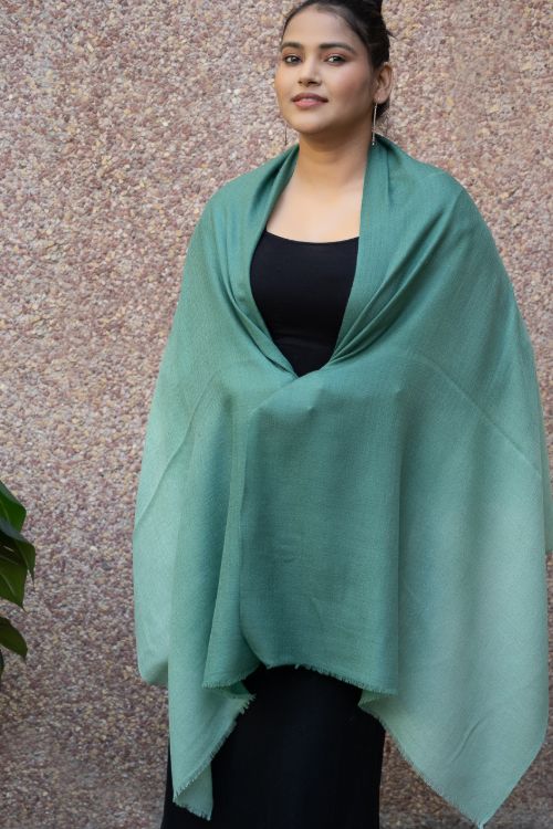 TICH Fine, Soft Kashmiri Ombre Wool Stole - Sea Green - Image 4