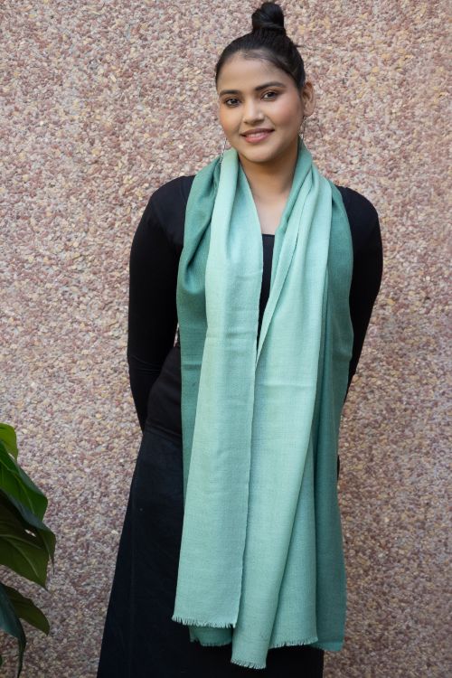 TICH Fine, Soft Kashmiri Ombre Wool Stole - Sea Green - Image 6