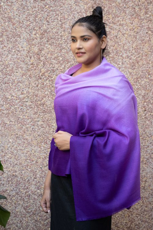 TICH Fine, Soft Kashmiri Ombre Wool Stole - Shades Of Mauve - Image 2