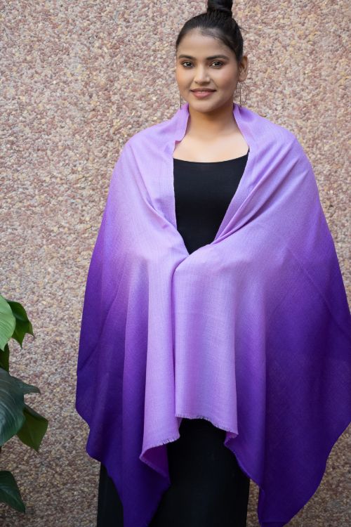 TICH Fine, Soft Kashmiri Ombre Wool Stole - Shades Of Mauve - Image 3