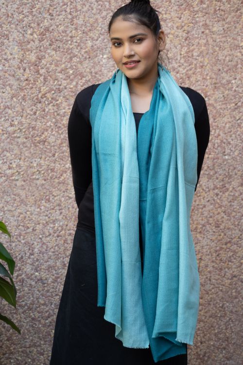 TICH Fine, Soft Kashmiri Ombre Wool Stole - Shades Of Teal - Image 2