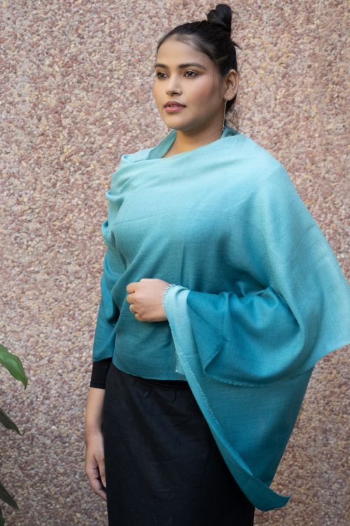 TICH Fine, Soft Kashmiri Ombre Wool Stole - Shades Of Teal - Image 3