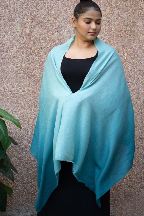 TICH Fine, Soft Kashmiri Ombre Wool Stole - Shades Of Teal - Image 4