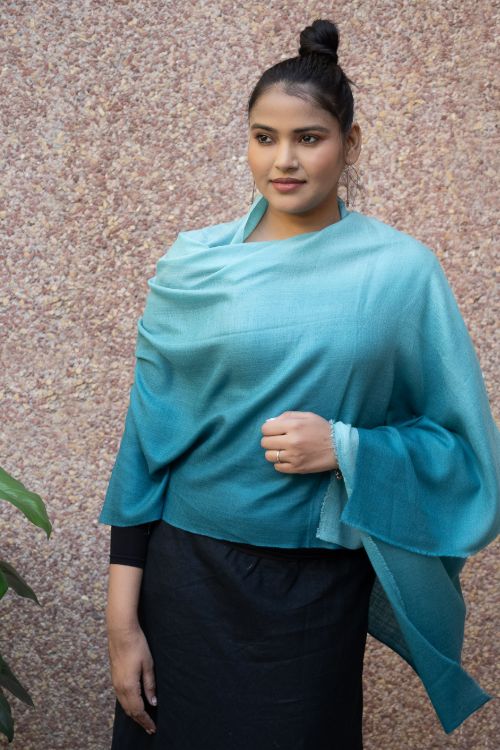 TICH Fine, Soft Kashmiri Ombre Wool Stole - Shades Of Teal - Image 5