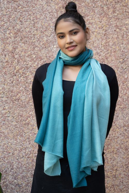 TICH Fine, Soft Kashmiri Ombre Wool Stole - Shades Of Teal - Image 6