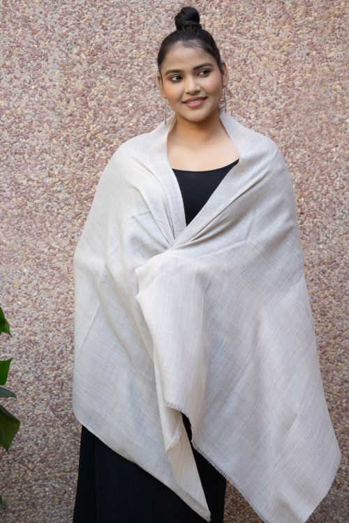 TICH Fine, Soft Kashmiri Plain Wool Stole - Beige - Image 2